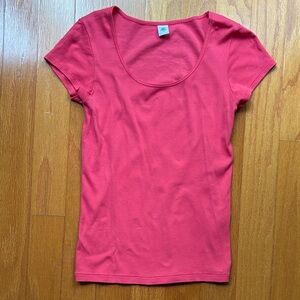 Petit Bateau Scoop Neck Short Sleeve Top - Coral Pink